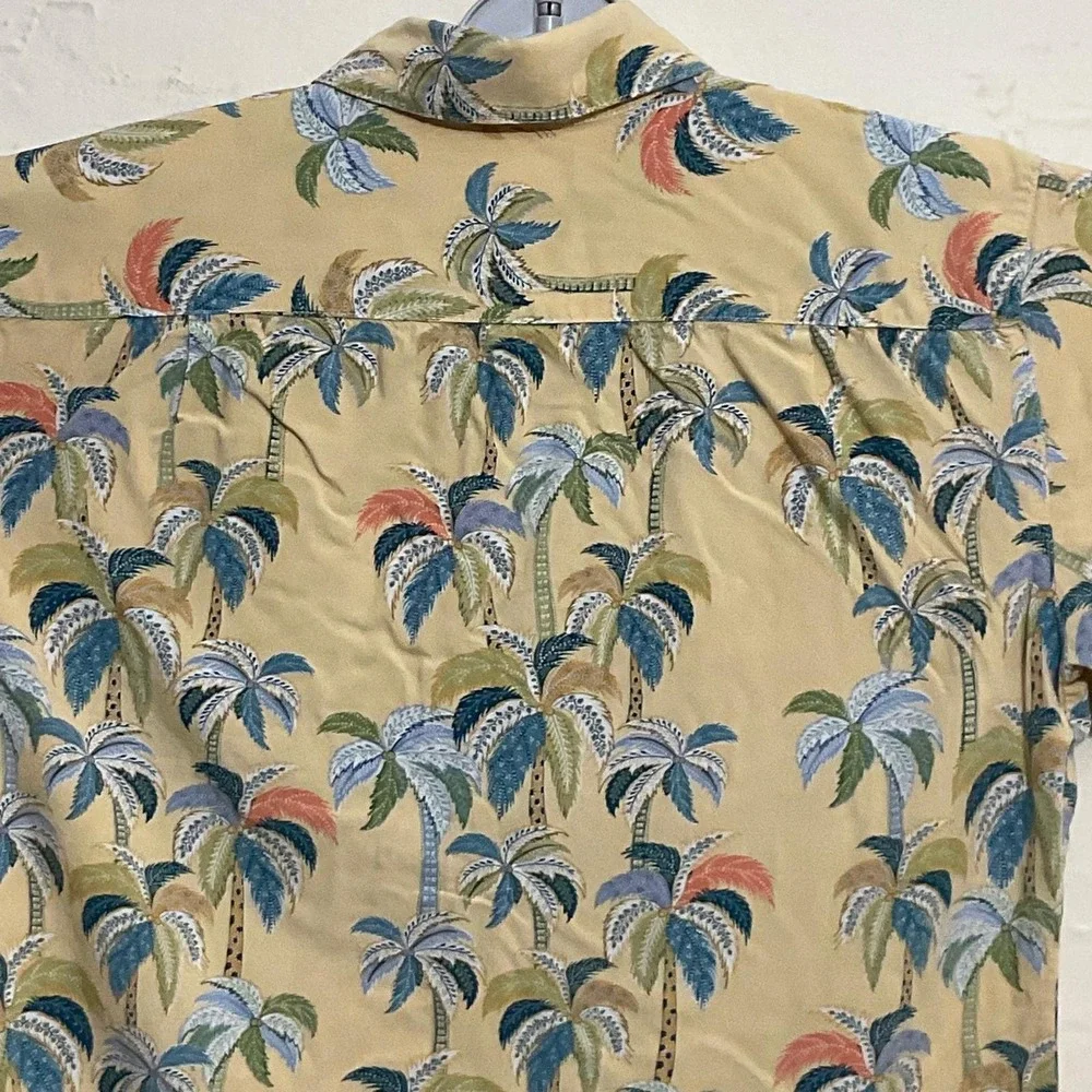 Tori Richard men's shir Hawaiian palm tree print viscose beige short-sleeve M - Picture 11 of 13